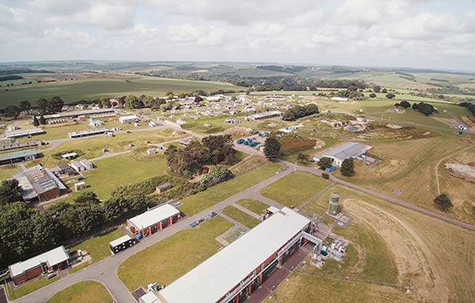 Aerial shot of Chemring Countermeasures UK site at High Post, Salisbury